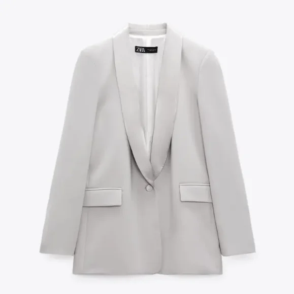 Zara * Satin Effect Blazer Jacket Gray size XS and S New - Picture 7 of 13